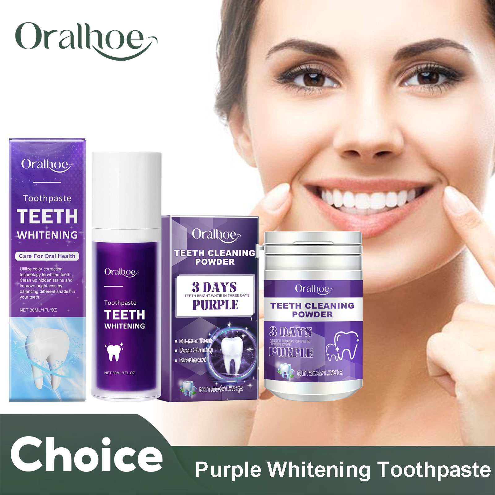 Teeth Whitening Session - 歯のホワイトニング用歯磨き粉,パープルコレクター,ディープクリーニング,歯垢の汚れの減少,5日間のパウダー