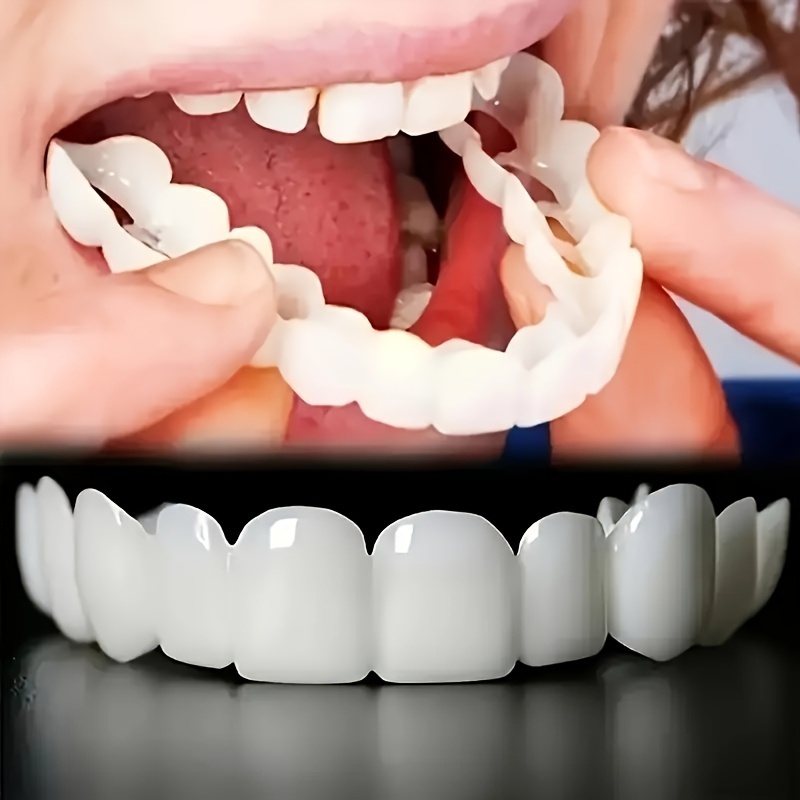Teeth Whitening Mask - 2セットの化粧用歯科キット（2上歯+2下歯+ブラシ+クリアボックス）、リアルで目立たない快適な装着感、男女兼用、歯の隙間修復