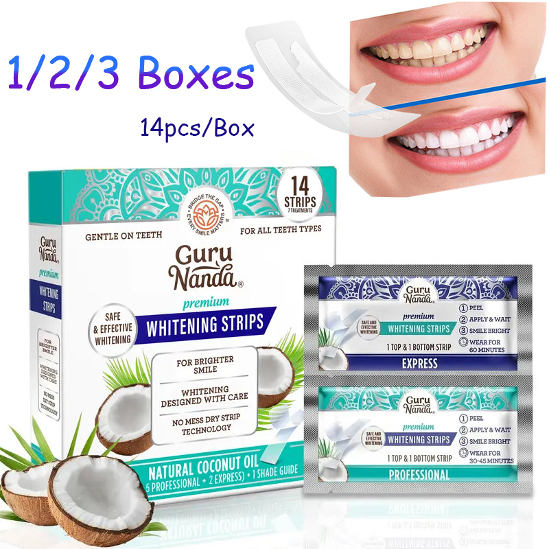 Teeth Whitening With Coconut Oil - 14 個/箱ココナッツオイル歯ホワイトストリップ、煙コーヒーの汚れを除去するためのより白いストリップ、歯科クリーニングベニア口腔衛生ケア