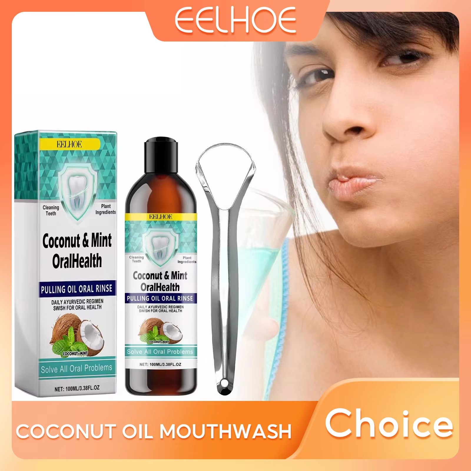 Teeth Whitening With Coconut Oil - EELHOE ミントココナッツオイルプルうがい薬歯のクリーニング白い歯アルコールフリーのフレッシュブレスオーラルケア製品舌スクレーパー
