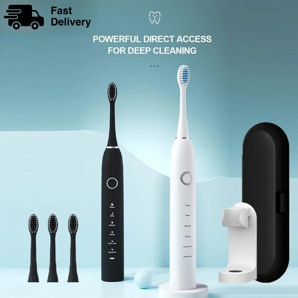 Teeth Whitening Session - KLXKLX ソニック電動歯ブラシ IPX7 充電式スマート超音波歯ホワイトニング歯ブラシ 6モードタイマー歯ブラシキット 新品