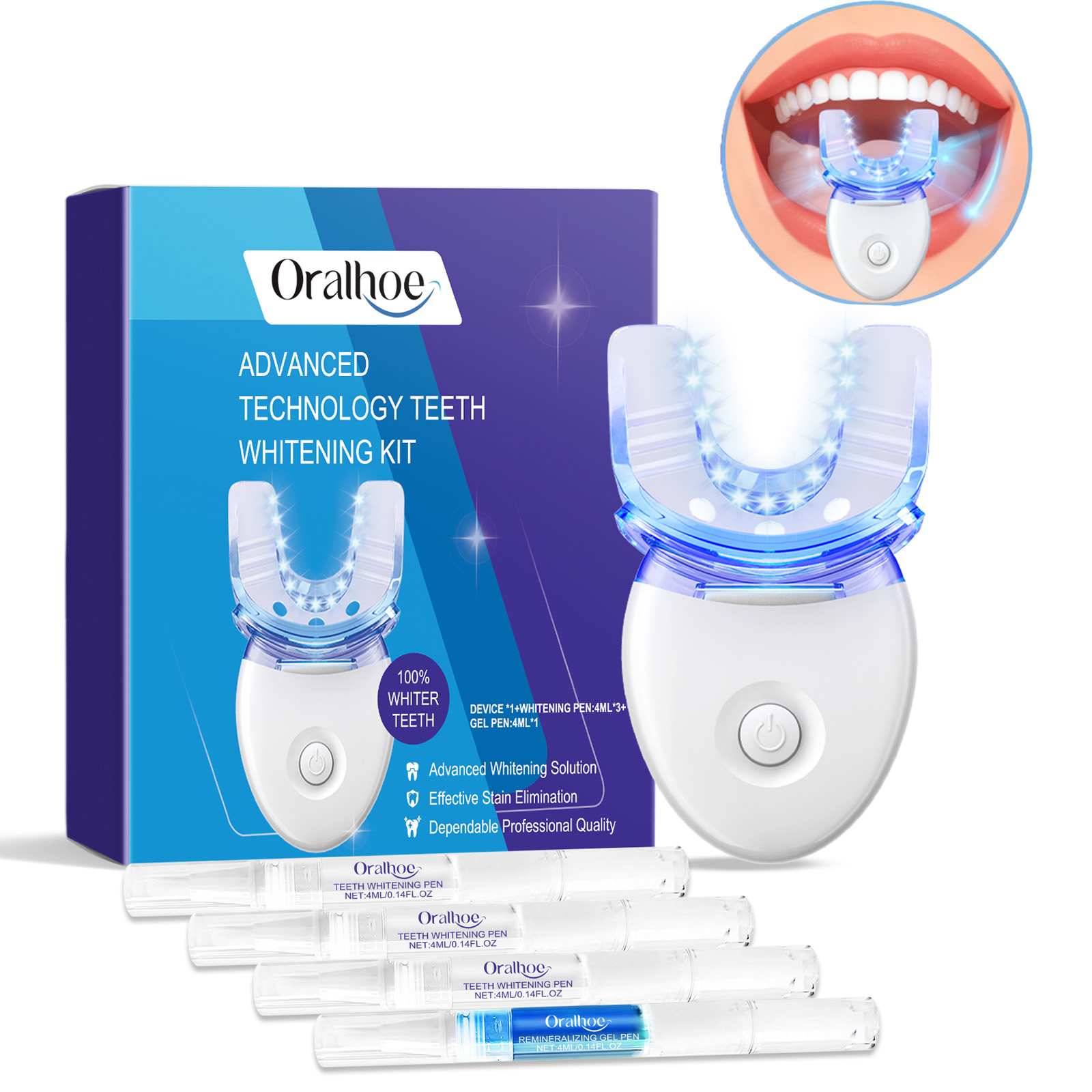 Teeth Whitening Session - プロフェッショナルな歯のホワイトニングLEDライトキット、4倍のホワイトニングジェル、加速ホワイトニングシステム、白い笑顔のためのブルーライトツール