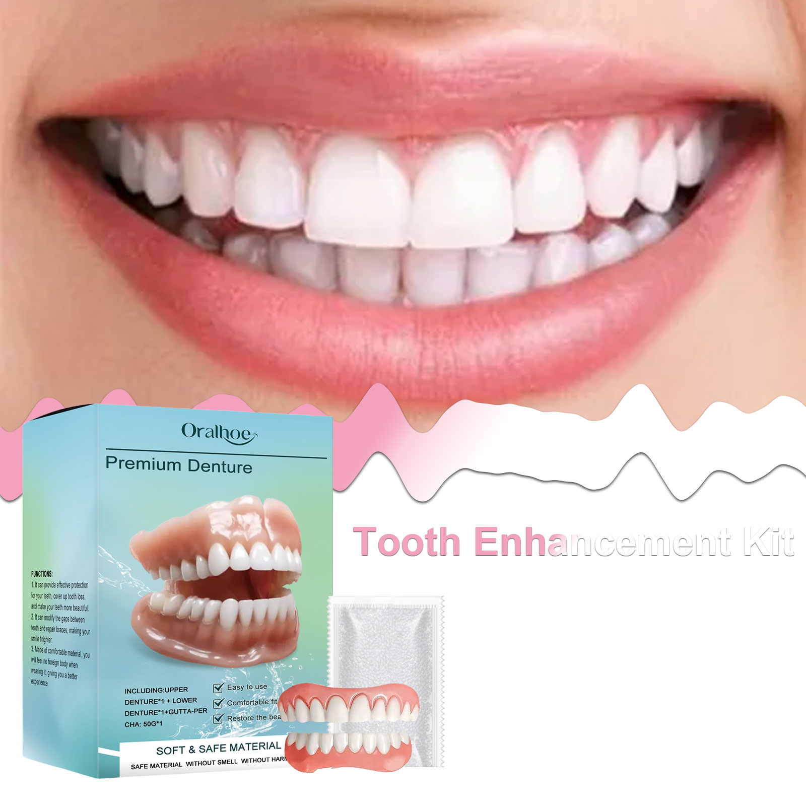 オーラルホー歯装飾セット 快適な素材の義歯キット 自然な見た - Teeth Whitening Mask のレビューと価格